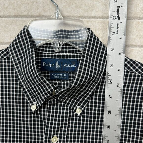 Ralph Lauren Black & White Gingham Plaid Custom Fit Button-Down Shirt 16 32/33 - Picture 6 of 9
